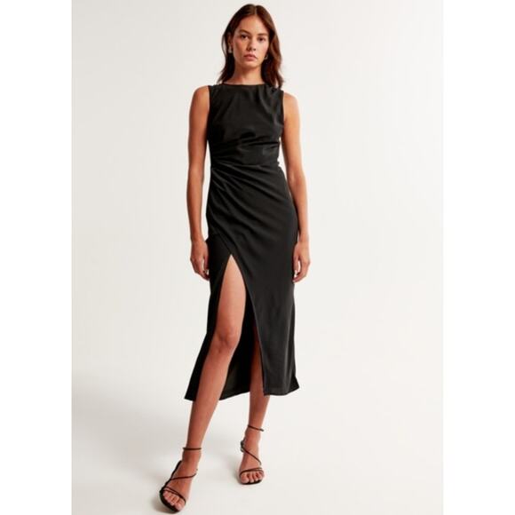 Abercrombie & Fitch Dresses & Skirts - Abercrombie & Fitch black satin low back draped midi dress
